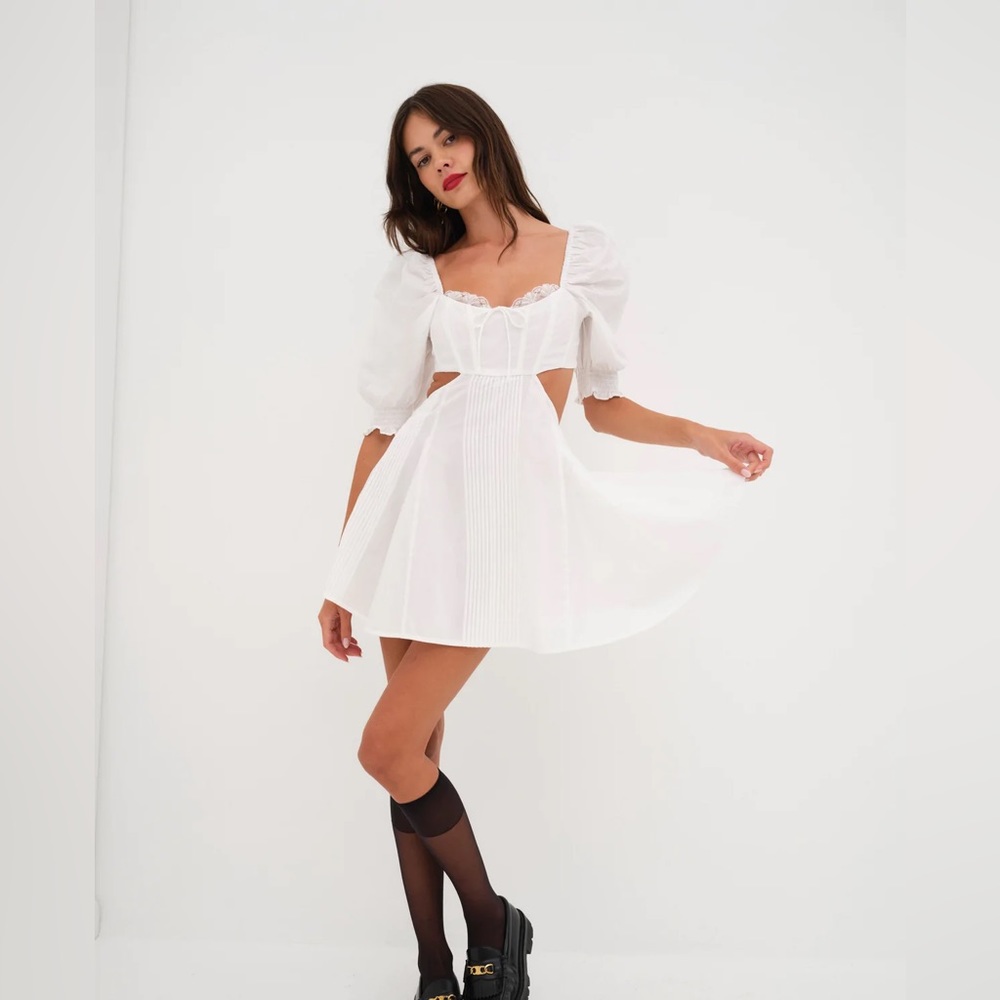 For Love & Lemons Arya Mini Dress, White, Size Small